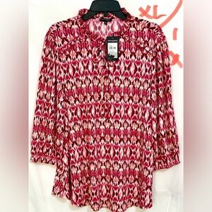 Ava & Grace White and Pink Graphic Blouse with 3/4 Sleeves